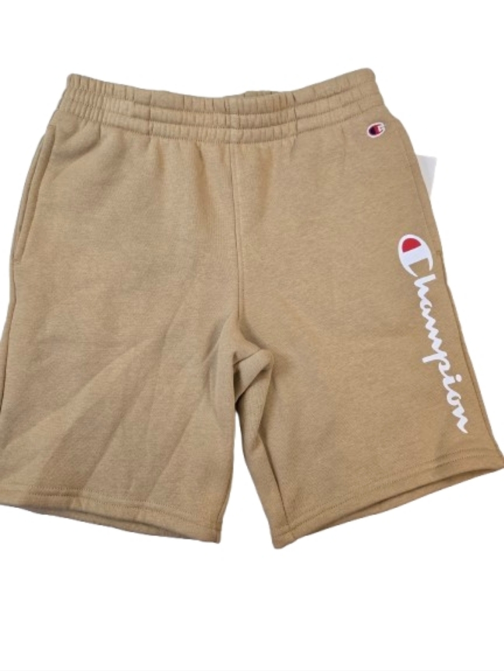 NWT Champion Khaki Script Logo Fleece Shorts Kids Medium 10/12